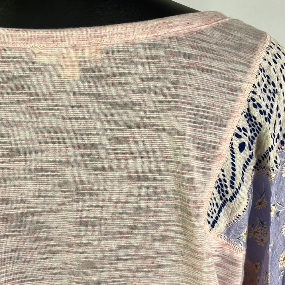 Kori Pink Space Dyed Patchwork Split Neck Oversized Short Sleeve Top - Picture 12 of 16